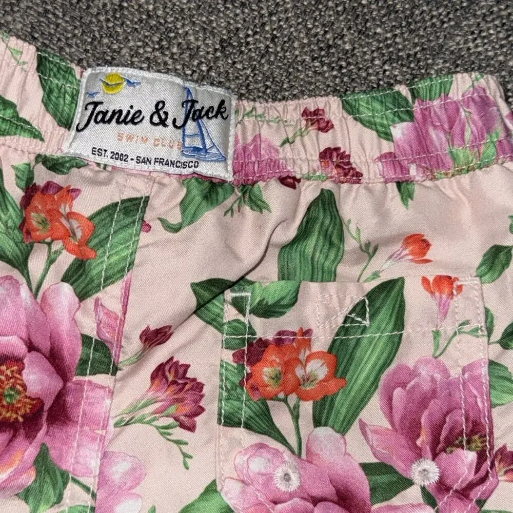 Janie and Jack floral Dahlia Swim Trunk size 6-12.